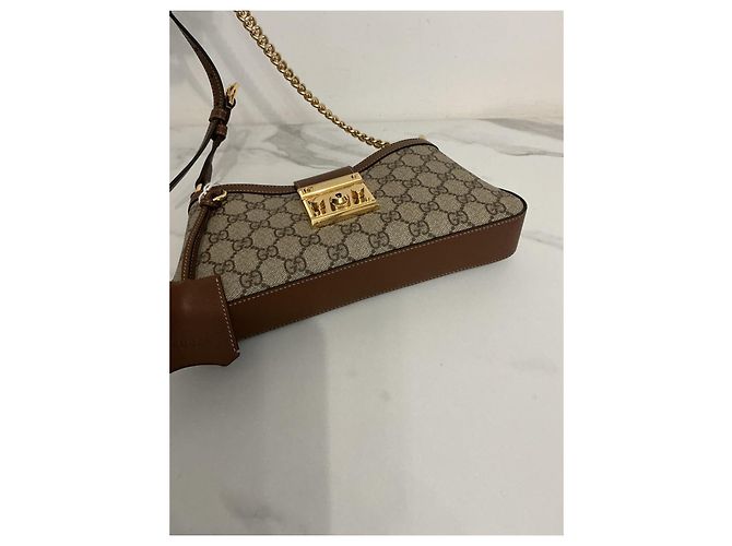 Gucci Borsa Padlock in tela GG Supreme e pelle Marrone Beige - vista 8