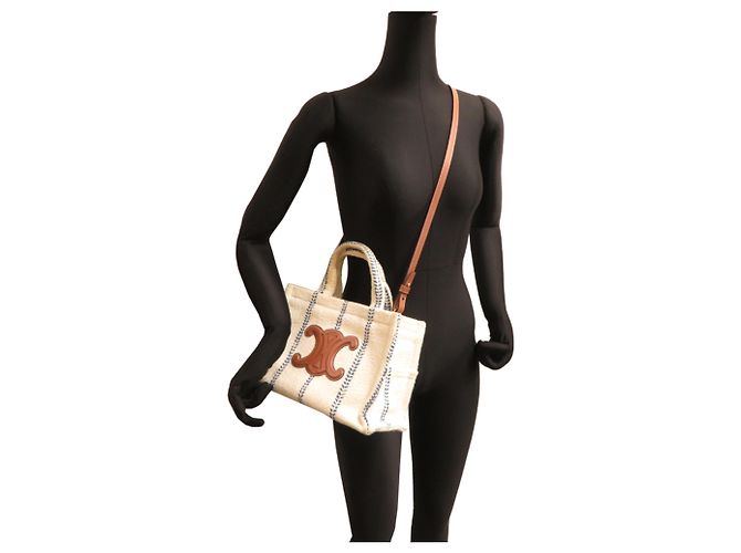 Céline Borsa a tracolla cabas Thais da donna Celine Small Marrone Bianco Blu - vista 9