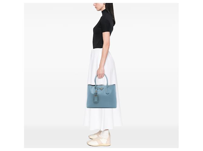 Prada Borsa Double Saffiano Cuir Blu Large Blu chiaro - vista 6