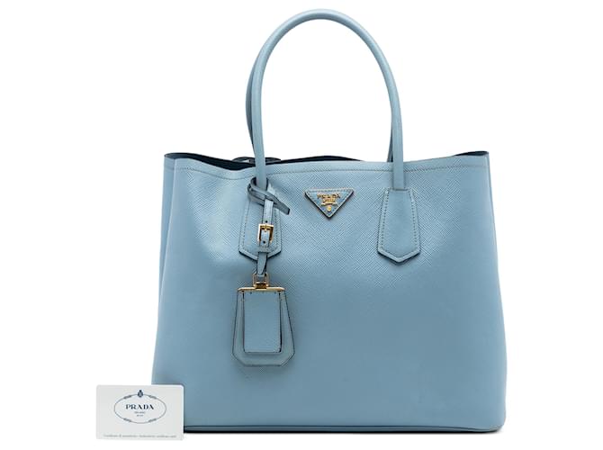 Prada Borsa Double Saffiano Cuir Blu Large Blu chiaro - vista 7
