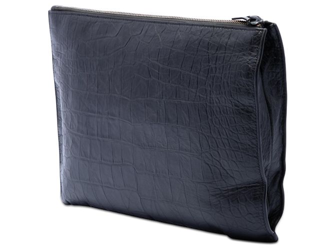 Portadocumenti con monogramma in pelle nera con stampa coccodrillo Saint Laurent Nero - vista 2