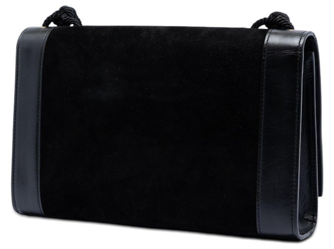 Saint Laurent Borsa a tracolla Kate in scamosciato nero con cuciture a corda, misura Medium - vista 2