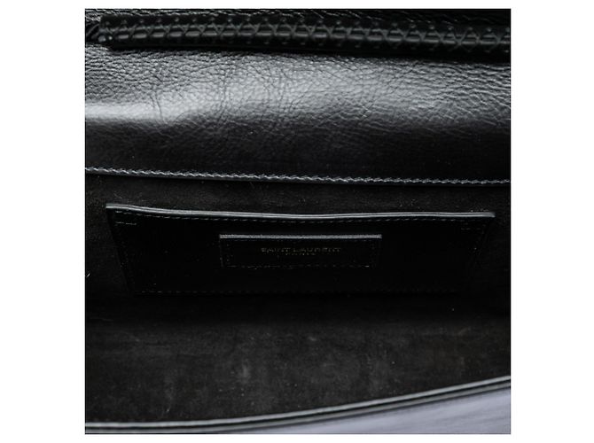 Saint Laurent Borsa a tracolla Kate in scamosciato nero con cuciture a corda, misura Medium - vista 4