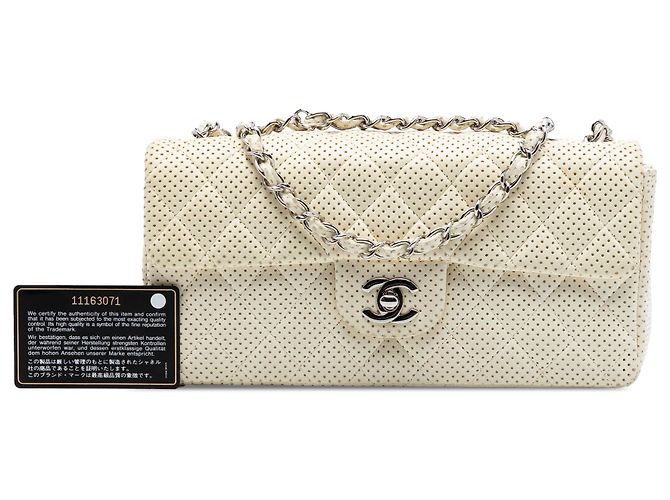 Chanel White Classic Perforated Lambskin East West Flap Bianco Crudo - vista 7