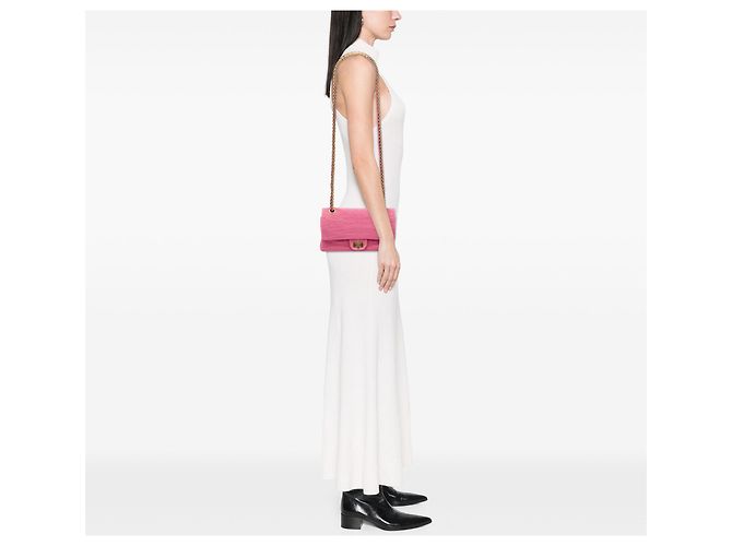 Chanel Pink Croc Quilted Jersey Reissue 2.55 Double Flap 225 Rosa - vista 7