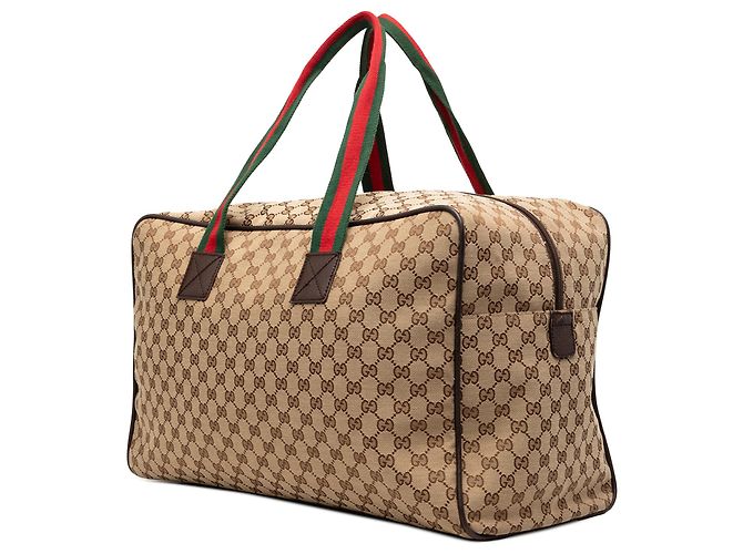 Borsa da viaggio Gucci in tela GG beige con banda Web - vista 2