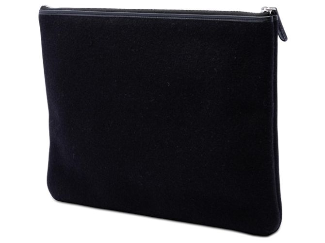 Clutch Chanel Black Large Wool Felt Deauville O Case Nero - vista 2