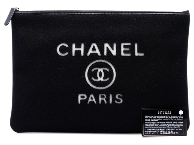 Clutch Chanel Black Large Wool Felt Deauville O Case Nero - vista 7