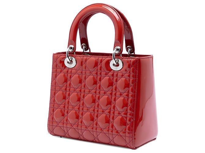 Lady Dior Cannage in vernice rosso, misura Medium - vista 2