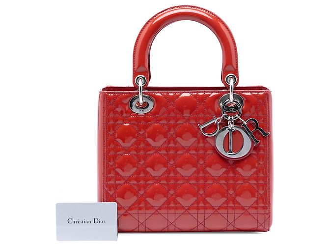 Lady Dior Cannage in vernice rosso, misura Medium - vista 7