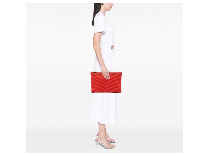 Clutch Chanel Boy O Case in agnello con chevron rosso grande e doppia cucitura - vista 6