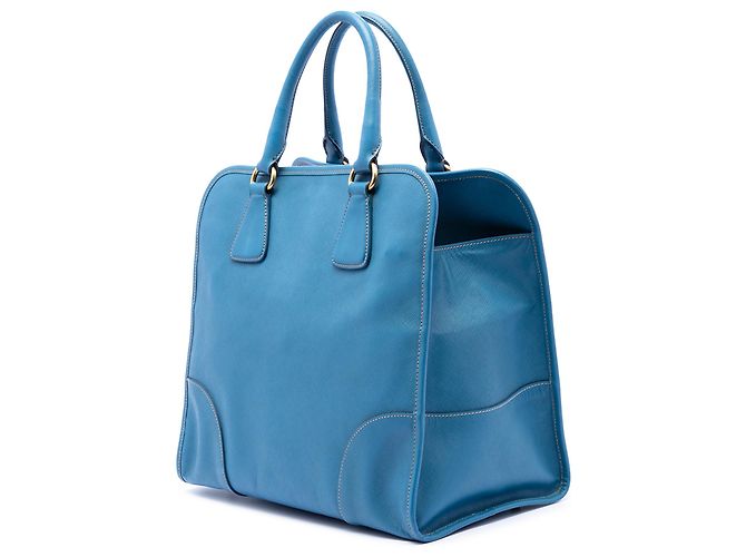 Borsa shopper Prada Blue Saffiano Lux - vista 2