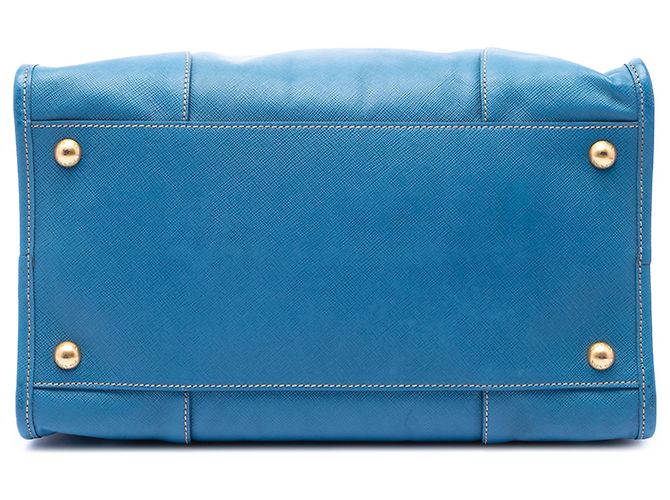 Borsa shopper Prada Blue Saffiano Lux - vista 3