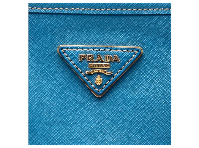 Borsa shopper Prada Blue Saffiano Lux - vista 5