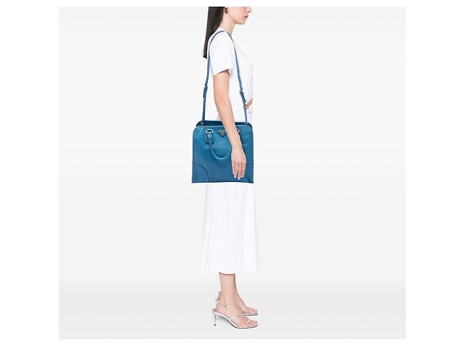 Borsa shopper Prada Blue Saffiano Lux - vista 6