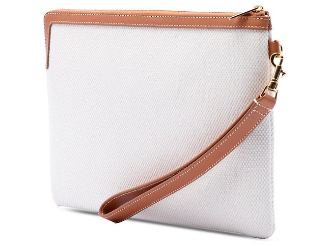 Céline Pochette Celine Brown Large Canvas Logo Marrone Beige - vista 2