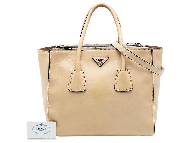 Borsa Prada Beige Glace Calf Twin Pocket Double Handle - vista 7