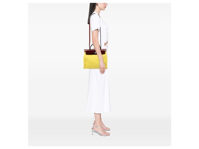 Hermès Yellow Toile Herbag Zip 31 Bordò - vista 6