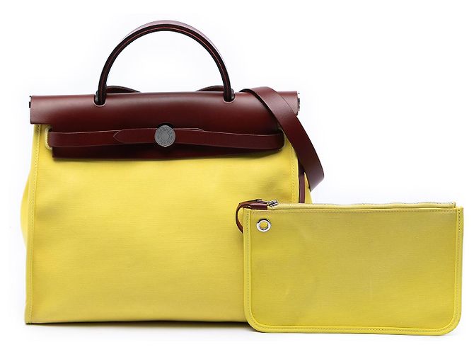 Hermès Yellow Toile Herbag Zip 31 Bordò - vista 7