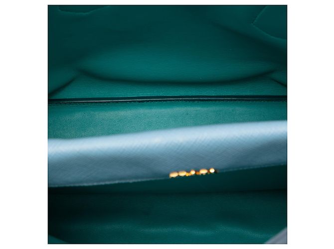 Prada Blauer Bicolor Saffiano Cuir Double Satchel Medium Hellblau - Ansicht 4