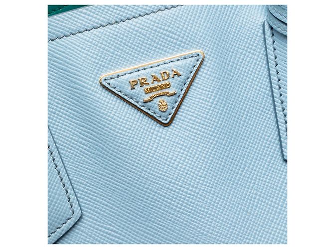 Prada Blauer Bicolor Saffiano Cuir Double Satchel Medium Hellblau - Ansicht 5