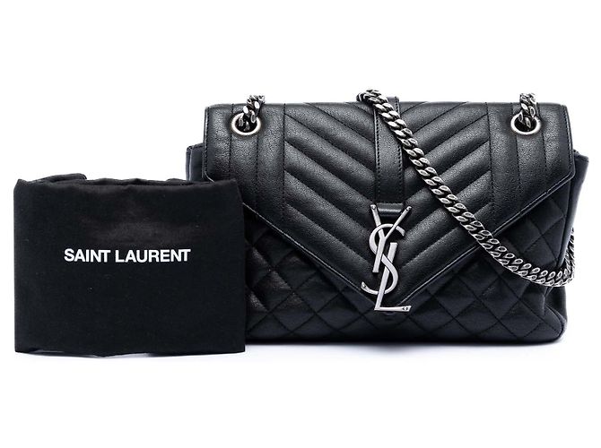Borsa College Monogram Triquilt in pelle di pecora nera Medium Saint Laurent Nero - vista 7