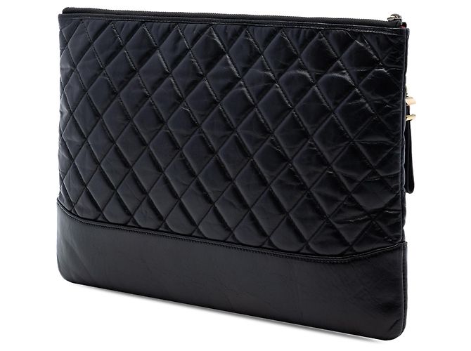 Chanel Black Large Aged Calfskin Gabrielle O Case Clutch Nero - vista 2