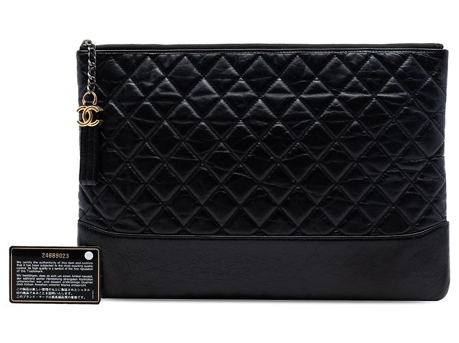 Chanel Black Large Aged Calfskin Gabrielle O Case Clutch Nero - vista 7