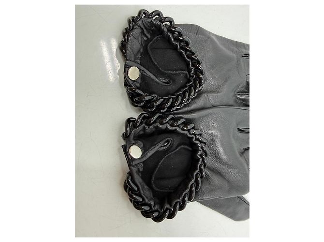 Autre Marque Causse Gantier Schwarze Lederhandschuhe mit Ketten-Detail - Ansicht 2