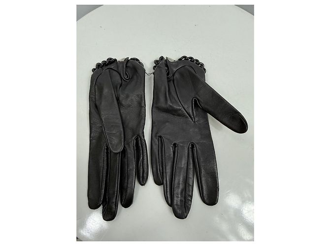Autre Marque Causse Gantier Schwarze Lederhandschuhe mit Ketten-Detail - Ansicht 3