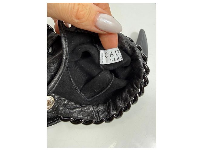 Autre Marque Causse Gantier Schwarze Lederhandschuhe mit Ketten-Detail - Ansicht 5