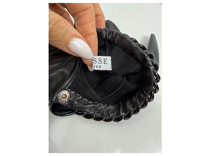 Autre Marque Causse Gantier Schwarze Lederhandschuhe mit Ketten-Detail - Ansicht 6