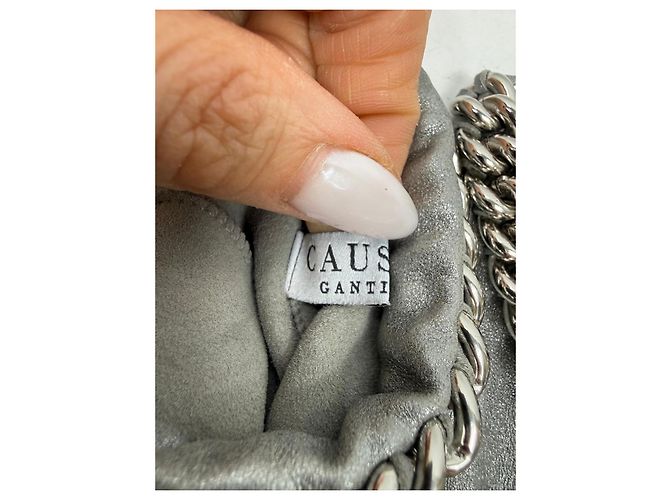 Autre Marque Causse Gantier Silberne Lederhandschuhe mit Ketten-Detail - Ansicht 4