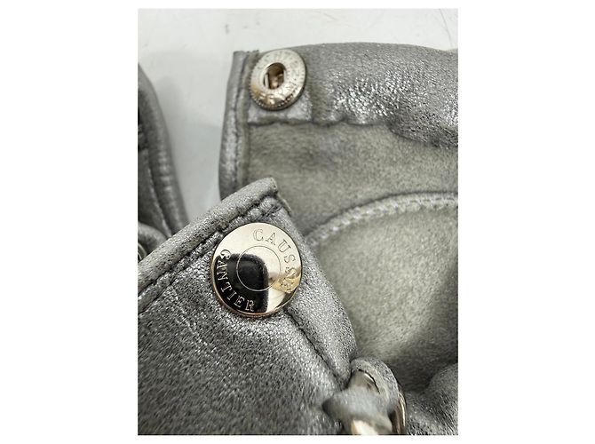 Autre Marque Causse Gantier Silberne Lederhandschuhe mit Ketten-Detail - Ansicht 5