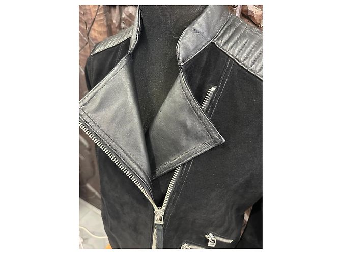Mango Black Leather and Suede Biker Jacket - view 2