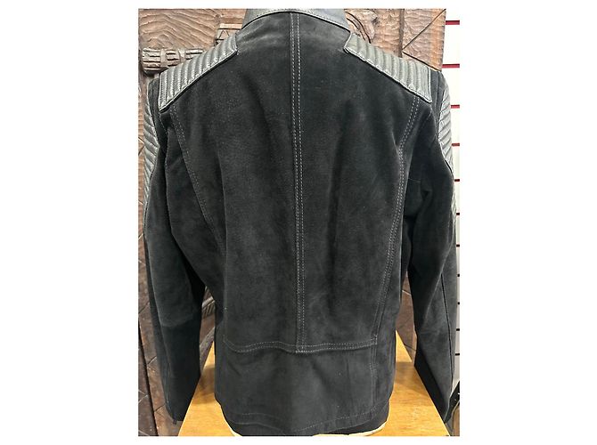 Mango Black Leather and Suede Biker Jacket - view 3