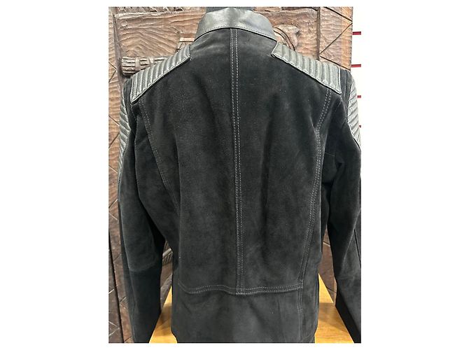Mango Black Leather and Suede Biker Jacket - view 4