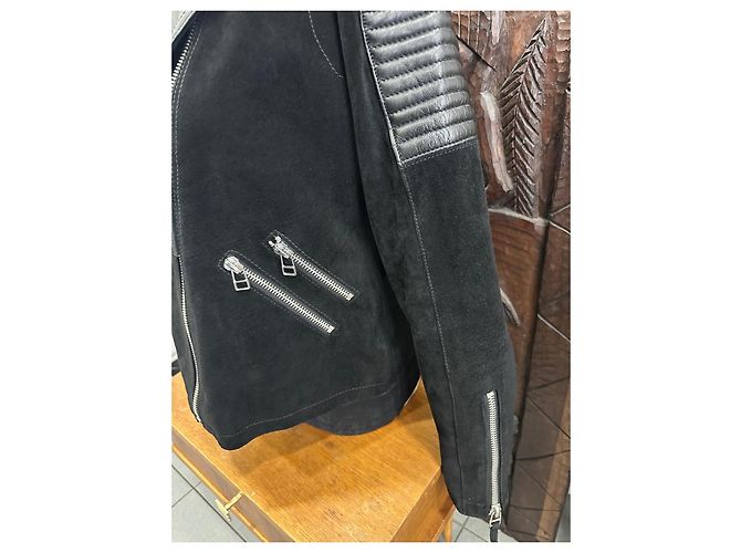 Mango Black Leather and Suede Biker Jacket - view 6