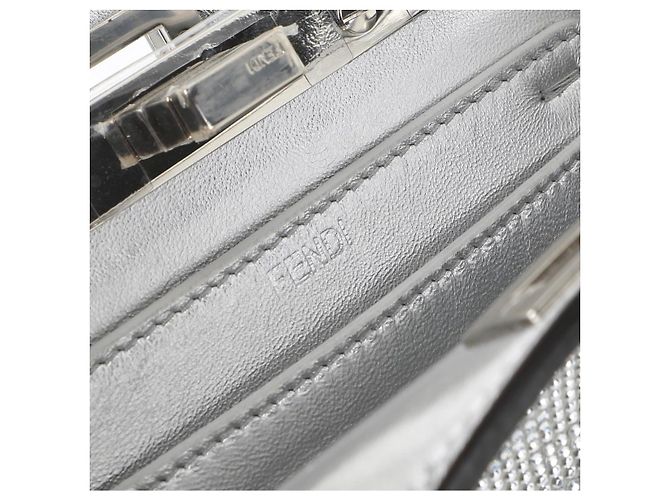 Fendi Peekaboo ISeeYou Mini Borsa in Pelle Argentata Strass Argento - vista 5