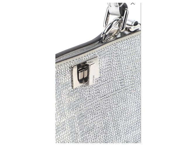 Fendi Peekaboo ISeeYou Mini Borsa in Pelle Argentata Strass Argento - vista 6