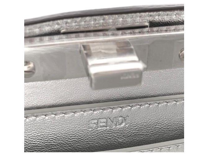 Fendi Peekaboo ISeeYou Mini Borsa in Pelle Argentata Strass Argento - vista 7