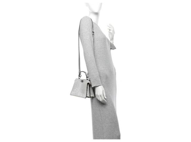 Fendi Peekaboo ISeeYou Mini Borsa in Pelle Argentata Strass Argento - vista 9