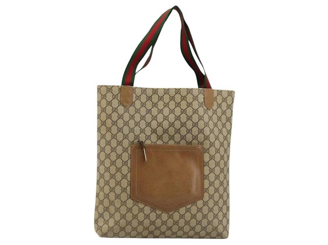 Borsa Tote GUCCI GG Supreme Web Sherry Line PVC Beige Rosso Verde Auth 177505 - vista 13