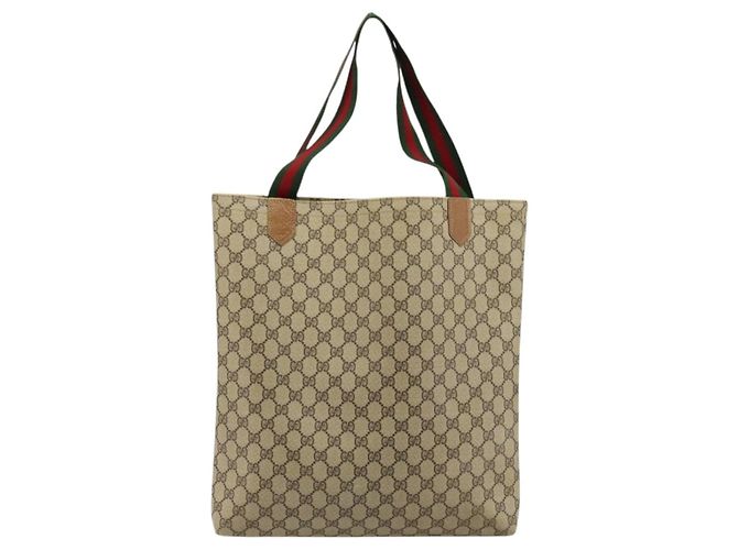 Borsa Tote GUCCI GG Supreme Web Sherry Line PVC Beige Rosso Verde Auth 177505 - vista 2