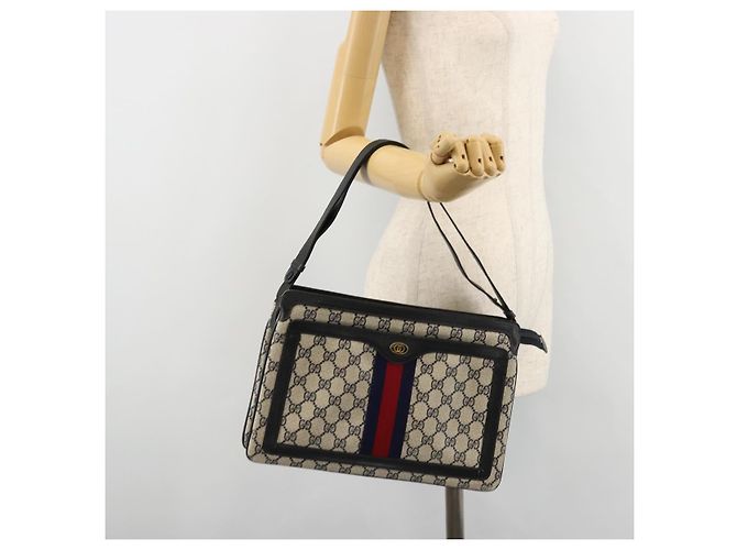 Borsa a tracolla GUCCI GG Supreme Sherry Line PVC Navy Gold 41 02 013 Auth fm5338 D'oro Blu navy - vista 24