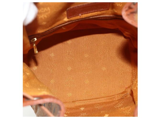 Sacchetto a coulisse MCM Vicetos Logogram Drawstring Bag in PVC e pelle marrone oro Auth ka4224A D'oro - vista 10