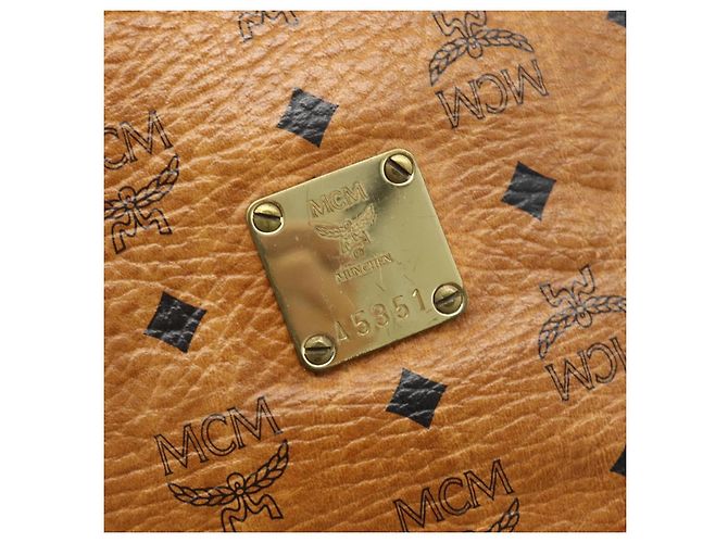 Sacchetto a coulisse MCM Vicetos Logogram Drawstring Bag in PVC e pelle marrone oro Auth ka4224A D'oro - vista 12