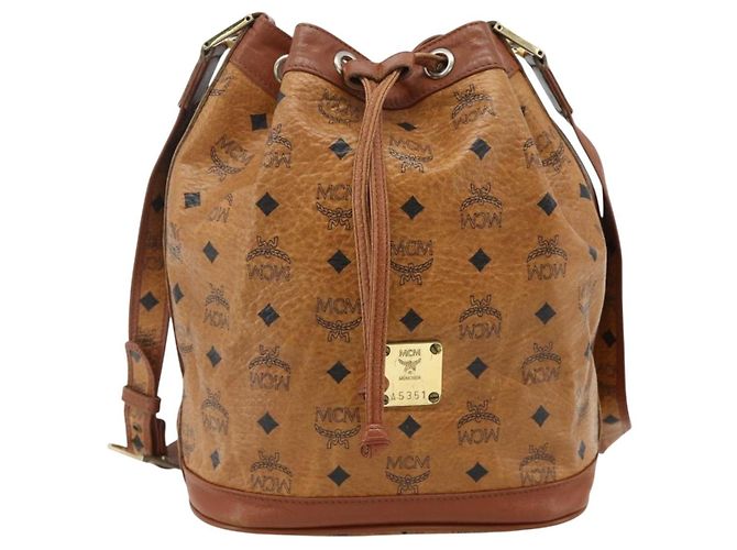 Sacchetto a coulisse MCM Vicetos Logogram Drawstring Bag in PVC e pelle marrone oro Auth ka4224A D'oro - vista 13