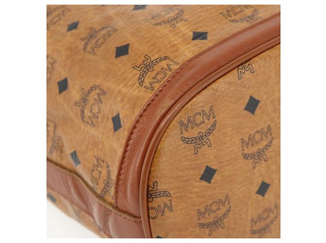 Sacchetto a coulisse MCM Vicetos Logogram Drawstring Bag in PVC e pelle marrone oro Auth ka4224A D'oro - vista 14