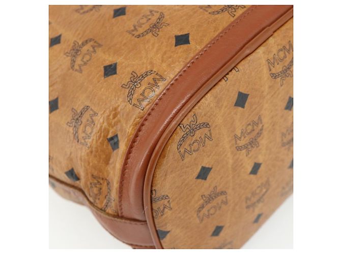 Sacchetto a coulisse MCM Vicetos Logogram Drawstring Bag in PVC e pelle marrone oro Auth ka4224A D'oro - vista 16